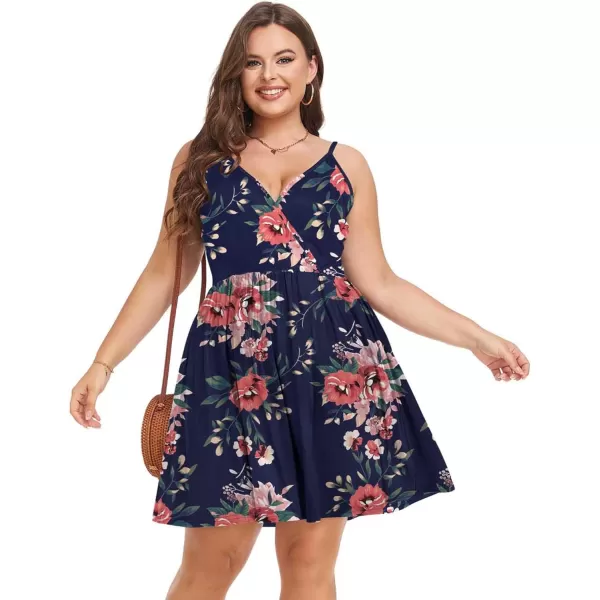 LALAGEN Plus Size 2024 Summer Dress for Women Spaghetti Strap Wrap V Neck Swing Beach Mini Sundress 1X6XFloral Red