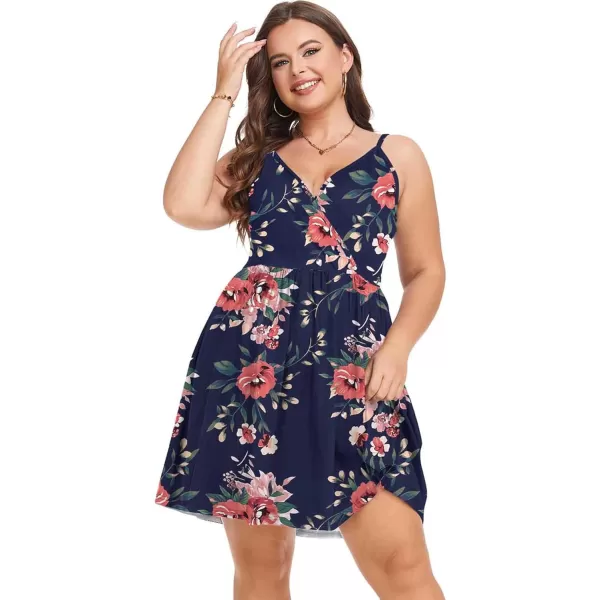 LALAGEN Plus Size 2024 Summer Dress for Women Spaghetti Strap Wrap V Neck Swing Beach Mini Sundress 1X6XFloral Red