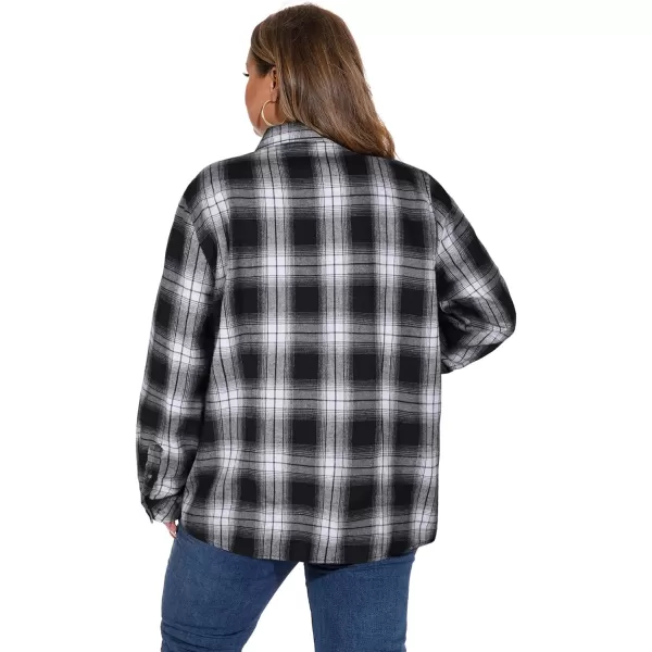 LALAGEN Plus Size Flannel Shirts for Women 2023 Oversized Boyfriend Plaid Shirt Casual Loose Long Sleeve Button Down BlouseAblack