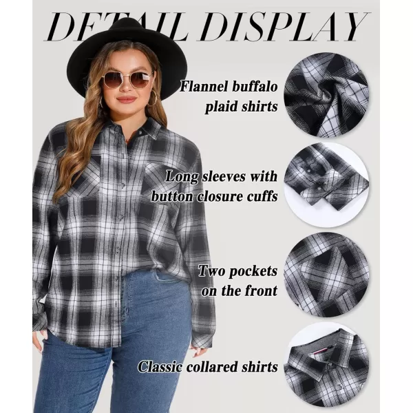 LALAGEN Plus Size Flannel Shirts for Women 2023 Oversized Boyfriend Plaid Shirt Casual Loose Long Sleeve Button Down BlouseAblack