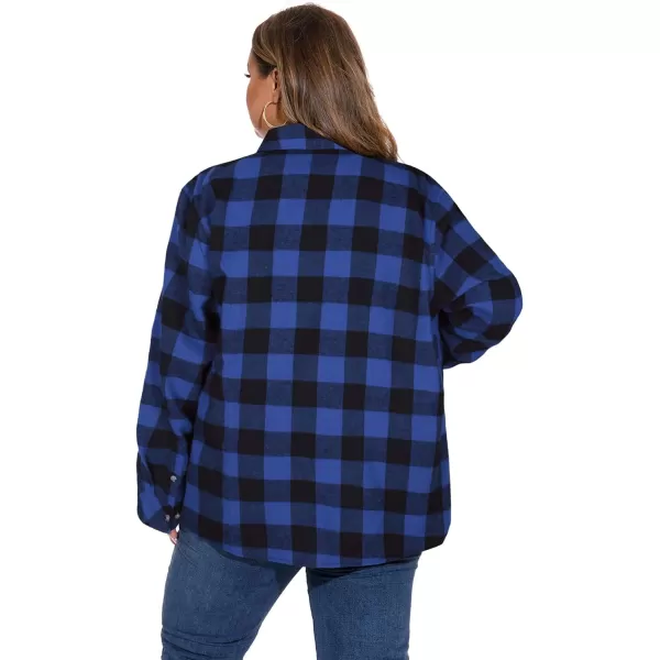 LALAGEN Plus Size Flannel Shirts for Women 2023 Oversized Boyfriend Plaid Shirt Casual Loose Long Sleeve Button Down BlouseAblue