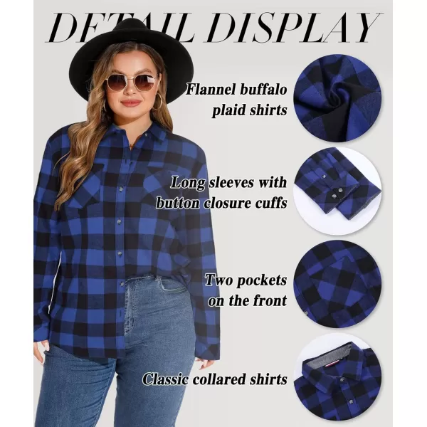 LALAGEN Plus Size Flannel Shirts for Women 2023 Oversized Boyfriend Plaid Shirt Casual Loose Long Sleeve Button Down BlouseAblue