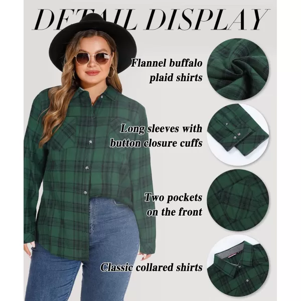 LALAGEN Plus Size Flannel Shirts for Women 2023 Oversized Boyfriend Plaid Shirt Casual Loose Long Sleeve Button Down BlouseAgreen