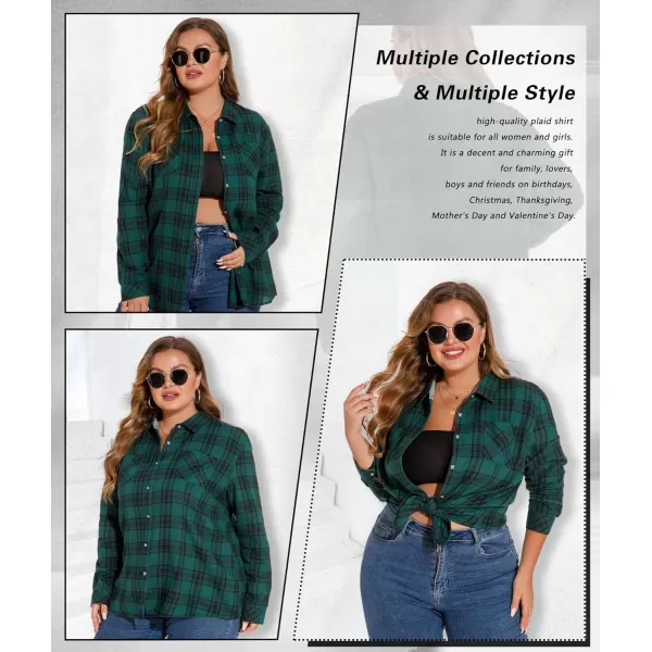 LALAGEN Plus Size Flannel Shirts for Women 2023 Oversized Boyfriend Plaid Shirt Casual Loose Long Sleeve Button Down BlouseAgreen