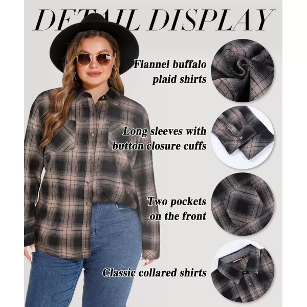 LALAGEN Plus Size Flannel Shirts for Women 2023 Oversized Boyfriend Plaid Shirt Casual Loose Long Sleeve Button Down BlouseAkhaki