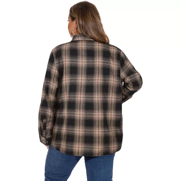 LALAGEN Plus Size Flannel Shirts for Women 2023 Oversized Boyfriend Plaid Shirt Casual Loose Long Sleeve Button Down BlouseAkhaki