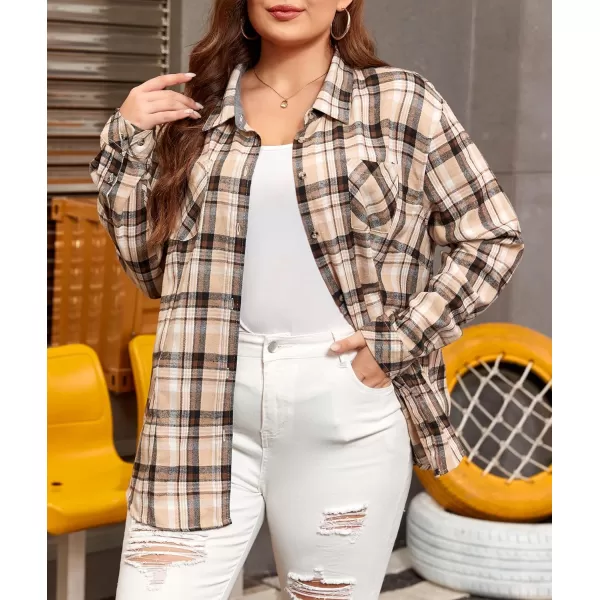 LALAGEN Plus Size Flannel Shirts for Women 2023 Oversized Boyfriend Plaid Shirt Casual Loose Long Sleeve Button Down BlouseApricot