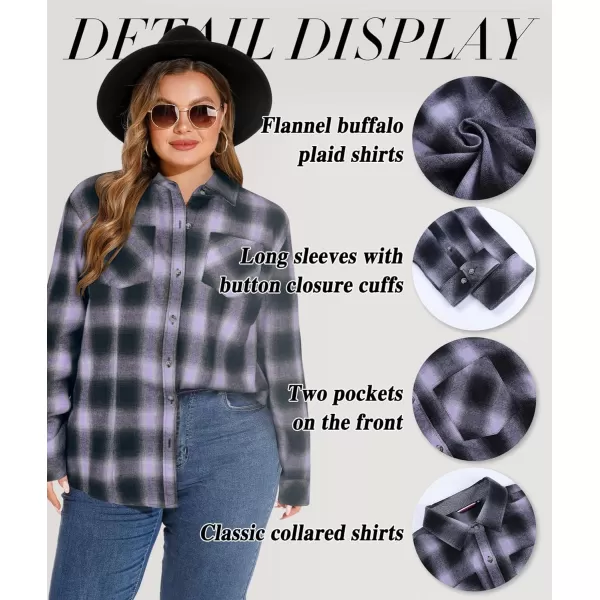 LALAGEN Plus Size Flannel Shirts for Women 2023 Oversized Boyfriend Plaid Shirt Casual Loose Long Sleeve Button Down BlouseApurple