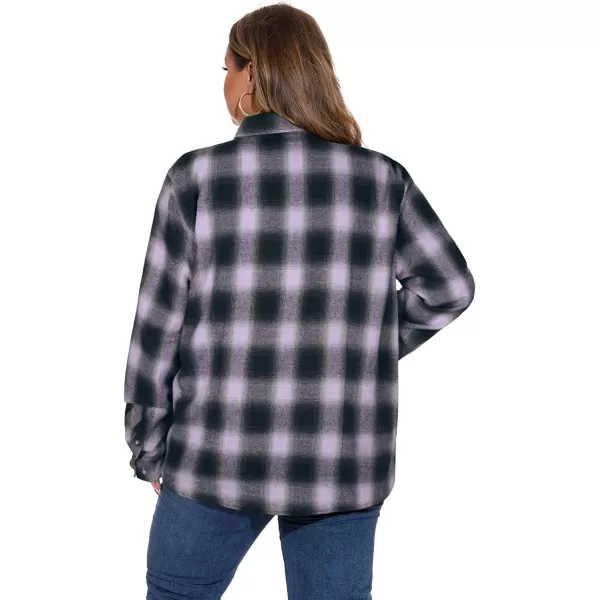 LALAGEN Plus Size Flannel Shirts for Women 2023 Oversized Boyfriend Plaid Shirt Casual Loose Long Sleeve Button Down BlouseApurple