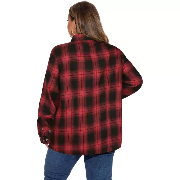 LALAGEN Plus Size Flannel Shirts for Women 2023 Oversized Boyfriend Plaid Shirt Casual Loose Long Sleeve Button Down BlouseAred