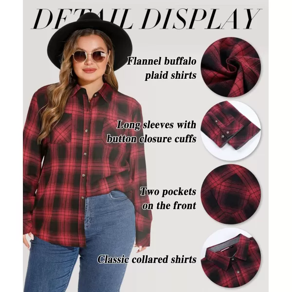 LALAGEN Plus Size Flannel Shirts for Women 2023 Oversized Boyfriend Plaid Shirt Casual Loose Long Sleeve Button Down BlouseAred