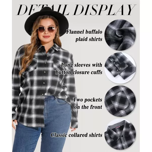 LALAGEN Plus Size Flannel Shirts for Women 2023 Oversized Boyfriend Plaid Shirt Casual Loose Long Sleeve Button Down BlouseAwhite