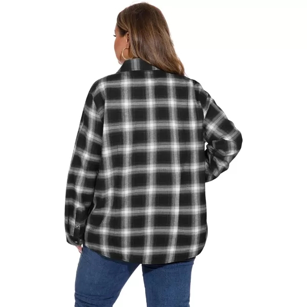 LALAGEN Plus Size Flannel Shirts for Women 2023 Oversized Boyfriend Plaid Shirt Casual Loose Long Sleeve Button Down BlouseAwhite