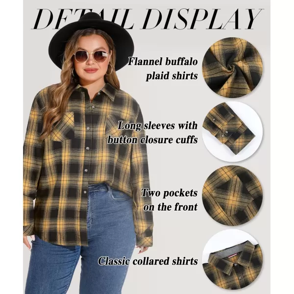 LALAGEN Plus Size Flannel Shirts for Women 2023 Oversized Boyfriend Plaid Shirt Casual Loose Long Sleeve Button Down BlouseAyellow