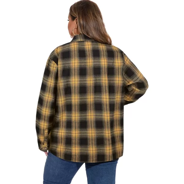 LALAGEN Plus Size Flannel Shirts for Women 2023 Oversized Boyfriend Plaid Shirt Casual Loose Long Sleeve Button Down BlouseAyellow