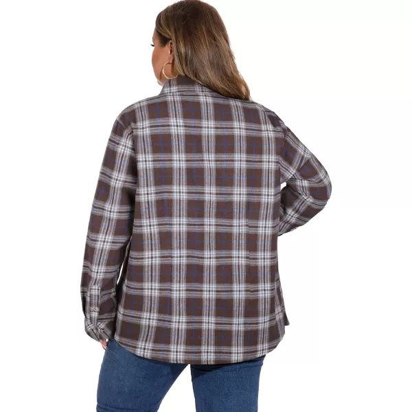 LALAGEN Plus Size Flannel Shirts for Women 2023 Oversized Boyfriend Plaid Shirt Casual Loose Long Sleeve Button Down BlouseBbrown Blue