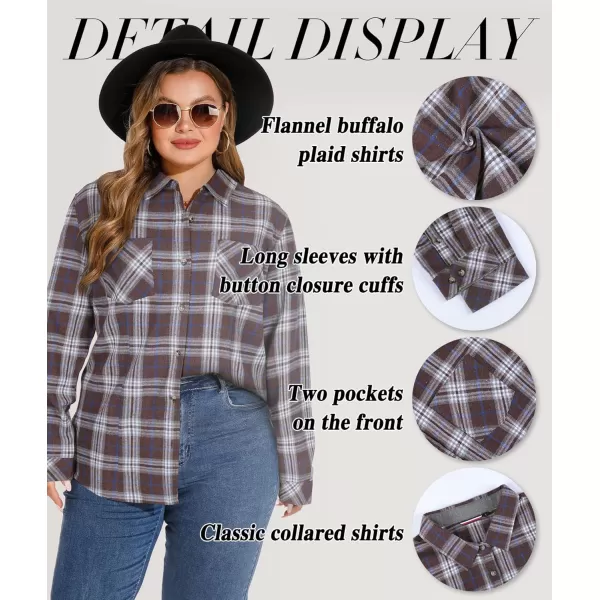 LALAGEN Plus Size Flannel Shirts for Women 2023 Oversized Boyfriend Plaid Shirt Casual Loose Long Sleeve Button Down BlouseBbrown Blue