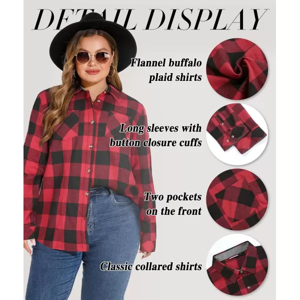 LALAGEN Plus Size Flannel Shirts for Women 2023 Oversized Boyfriend Plaid Shirt Casual Loose Long Sleeve Button Down BlouseBchristmas Red