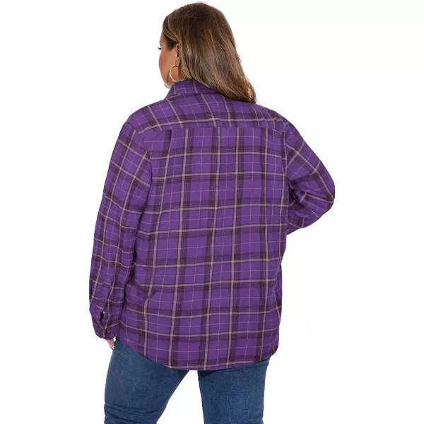 LALAGEN Plus Size Flannel Shirts for Women 2023 Oversized Boyfriend Plaid Shirt Casual Loose Long Sleeve Button Down BlouseBcoffee Purple