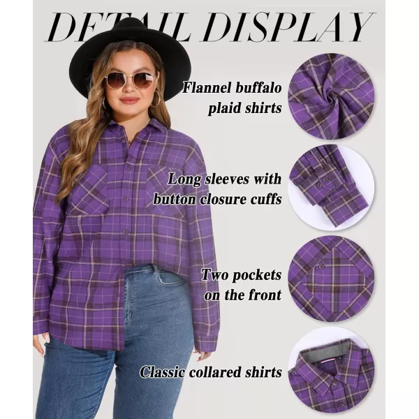 LALAGEN Plus Size Flannel Shirts for Women 2023 Oversized Boyfriend Plaid Shirt Casual Loose Long Sleeve Button Down BlouseBcoffee Purple