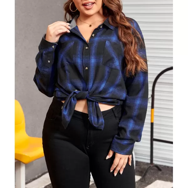 LALAGEN Plus Size Flannel Shirts for Women 2023 Oversized Boyfriend Plaid Shirt Casual Loose Long Sleeve Button Down BlouseBlack Blue