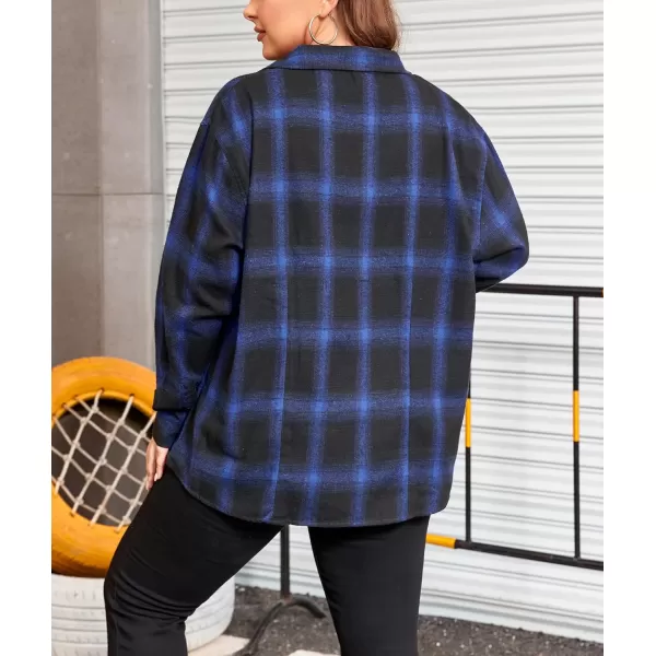 LALAGEN Plus Size Flannel Shirts for Women 2023 Oversized Boyfriend Plaid Shirt Casual Loose Long Sleeve Button Down BlouseBlack Blue