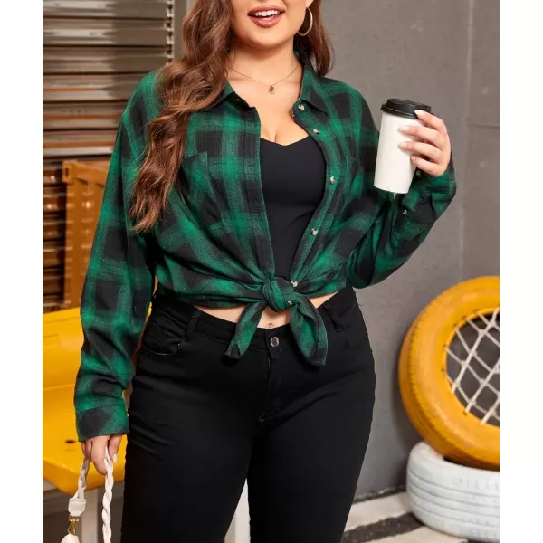 LALAGEN Plus Size Flannel Shirts for Women 2023 Oversized Boyfriend Plaid Shirt Casual Loose Long Sleeve Button Down BlouseBlack Green