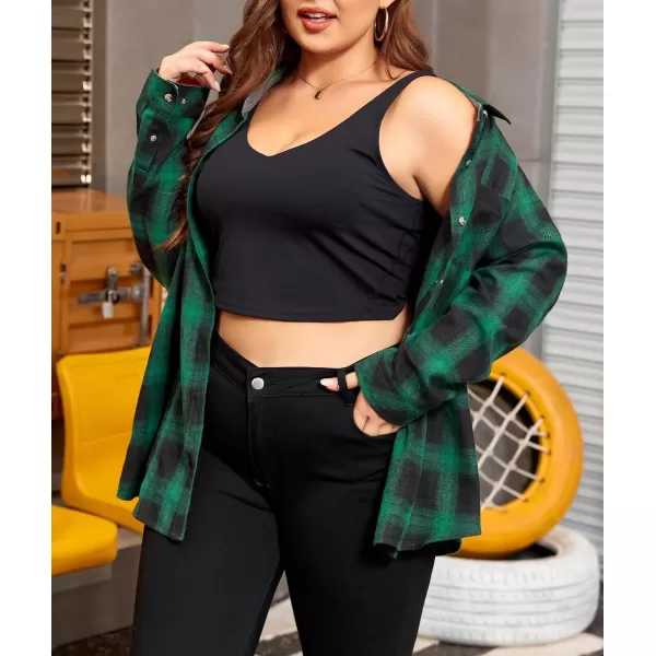 LALAGEN Plus Size Flannel Shirts for Women 2023 Oversized Boyfriend Plaid Shirt Casual Loose Long Sleeve Button Down BlouseBlack Green