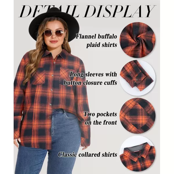 LALAGEN Plus Size Flannel Shirts for Women 2023 Oversized Boyfriend Plaid Shirt Casual Loose Long Sleeve Button Down BlouseBorange