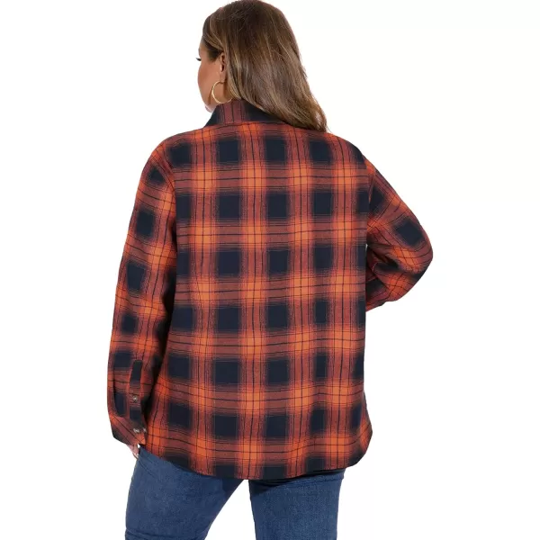 LALAGEN Plus Size Flannel Shirts for Women 2023 Oversized Boyfriend Plaid Shirt Casual Loose Long Sleeve Button Down BlouseBorange