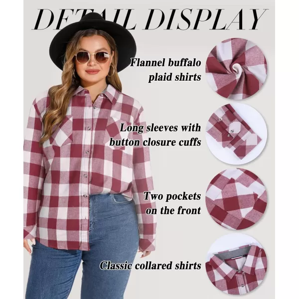 LALAGEN Plus Size Flannel Shirts for Women 2023 Oversized Boyfriend Plaid Shirt Casual Loose Long Sleeve Button Down BlouseBwhite Wine