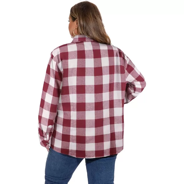 LALAGEN Plus Size Flannel Shirts for Women 2023 Oversized Boyfriend Plaid Shirt Casual Loose Long Sleeve Button Down BlouseBwhite Wine