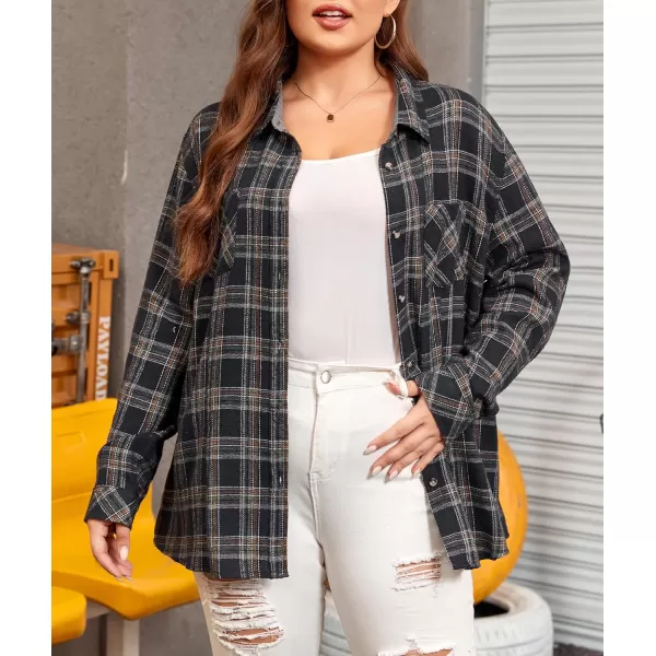 LALAGEN Plus Size Flannel Shirts for Women 2023 Oversized Boyfriend Plaid Shirt Casual Loose Long Sleeve Button Down BlouseNavy