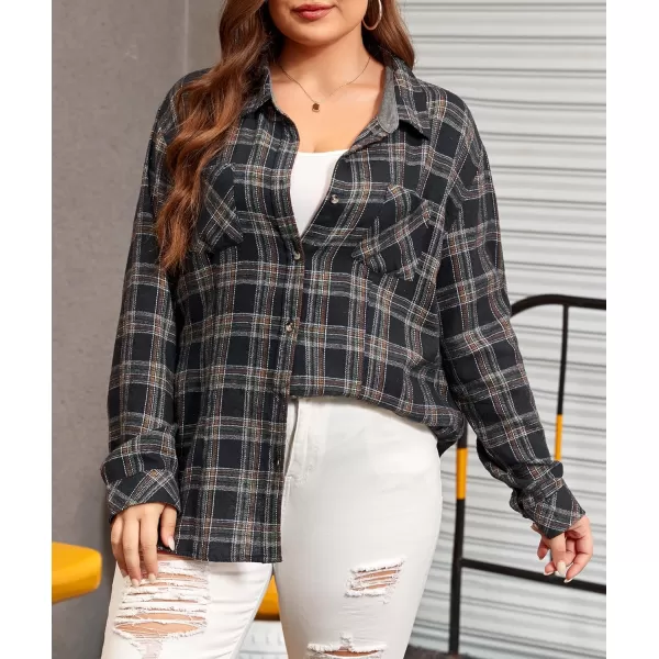 LALAGEN Plus Size Flannel Shirts for Women 2023 Oversized Boyfriend Plaid Shirt Casual Loose Long Sleeve Button Down BlouseNavy