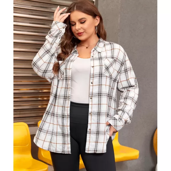 LALAGEN Plus Size Flannel Shirts for Women 2023 Oversized Boyfriend Plaid Shirt Casual Loose Long Sleeve Button Down BlouseWhite Brown