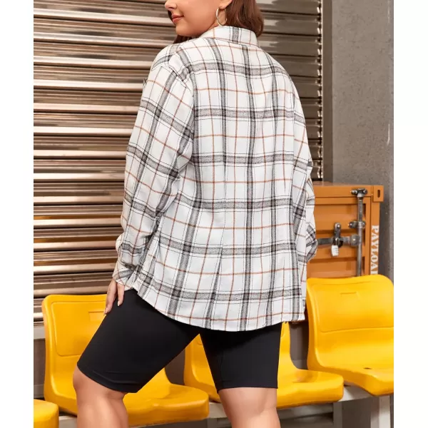 LALAGEN Plus Size Flannel Shirts for Women 2023 Oversized Boyfriend Plaid Shirt Casual Loose Long Sleeve Button Down BlouseWhite Brown