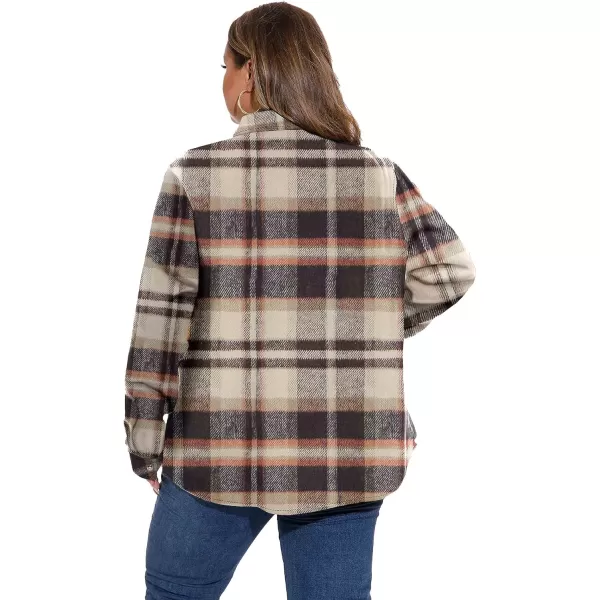 LALAGEN Plus Size Flannel Shirts for Women 2023 Oversized Boyfriend Plaid Shirt Casual Loose Long Sleeve Button Down BlouseZbrown Khaki