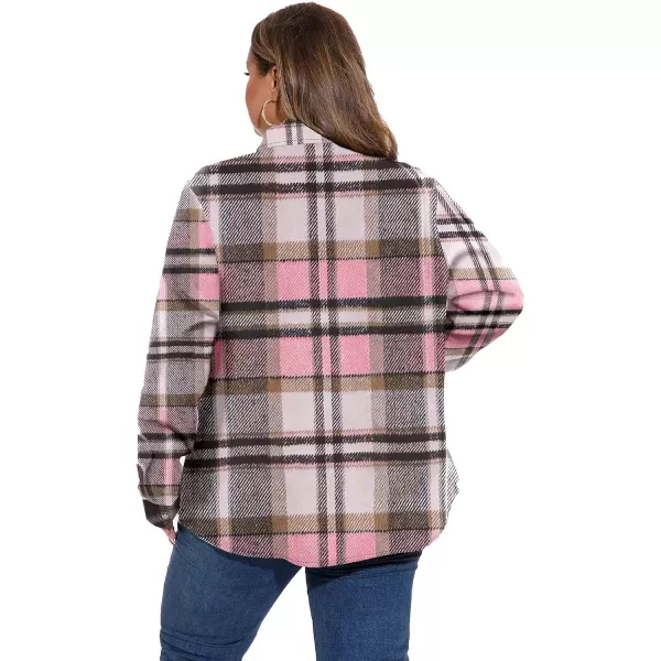 LALAGEN Plus Size Flannel Shirts for Women 2023 Oversized Boyfriend Plaid Shirt Casual Loose Long Sleeve Button Down BlouseZbrown Pink