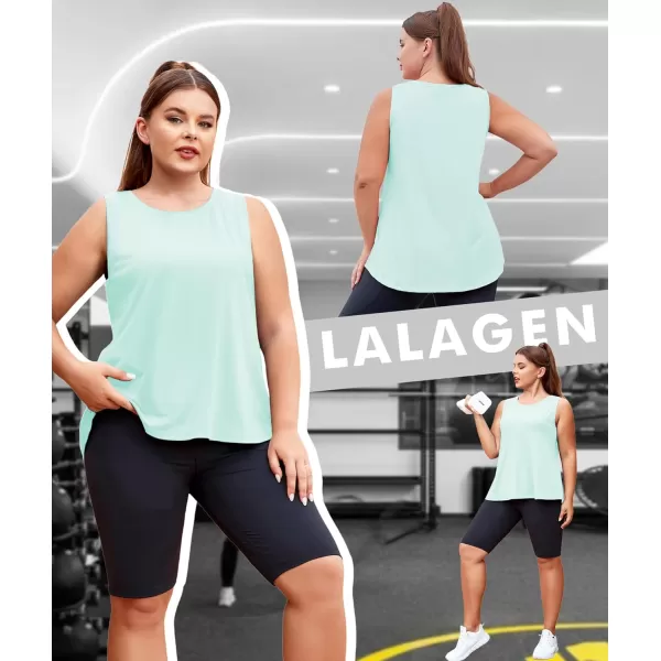 LALAGEN Plus Size Womens Workout Tank Tops Sleeveless Flowy Yoga Athletic Running ShirtsLight Green