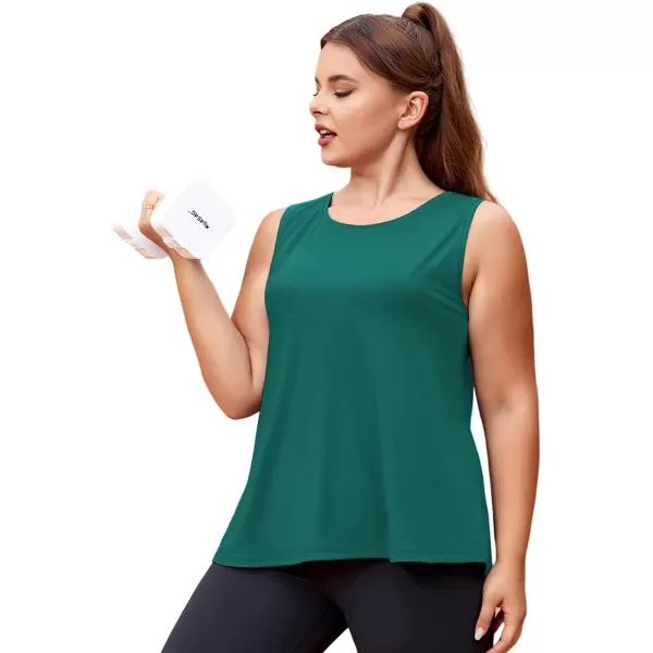 LALAGEN Plus Size Womens Workout Tank Tops Sleeveless Flowy Yoga Athletic Running ShirtsZdark Green