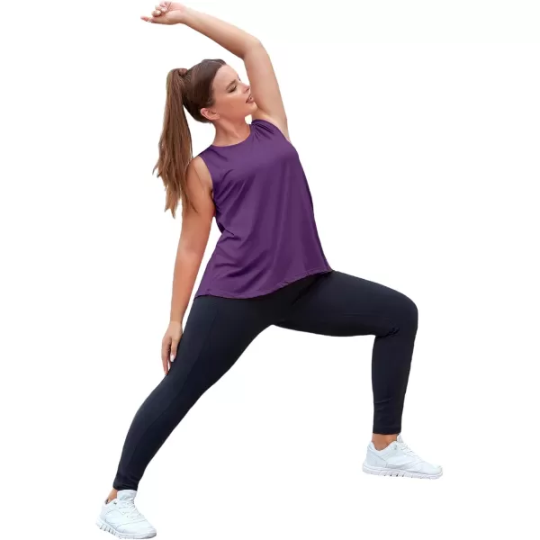 LALAGEN Plus Size Womens Workout Tank Tops Sleeveless Flowy Yoga Athletic Running ShirtsZgemstone Purple