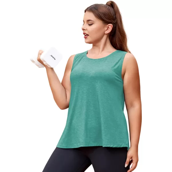 LALAGEN Plus Size Womens Workout Tank Tops Sleeveless Flowy Yoga Athletic Running ShirtsZlake Green