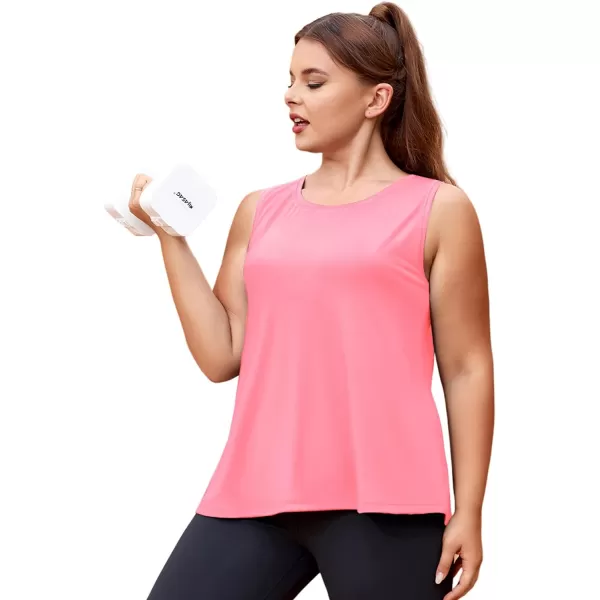 LALAGEN Plus Size Womens Workout Tank Tops Sleeveless Flowy Yoga Athletic Running ShirtsZrubber Pink