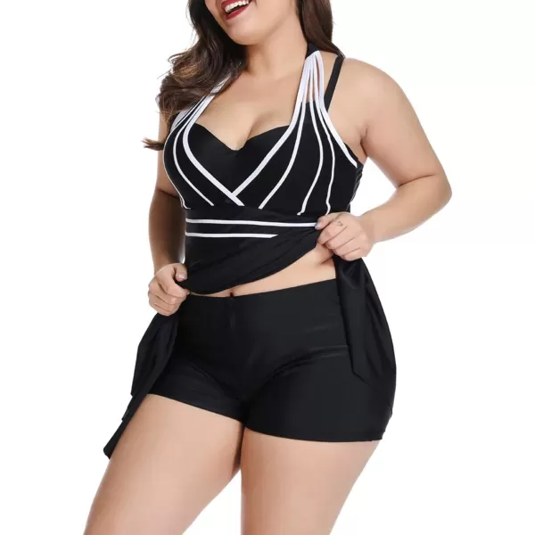 LALAGEN Womens Halter Swimdress Plus Size Two Piece Swimsuit Tankini SetBlack