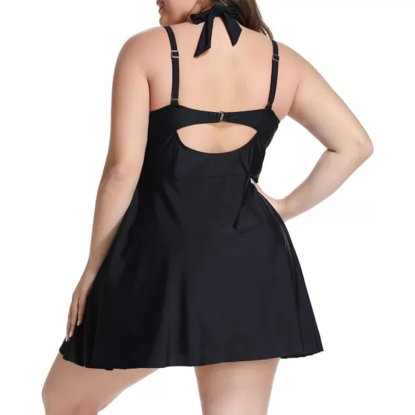 LALAGEN Womens Halter Swimdress Plus Size Two Piece Swimsuit Tankini SetBlack