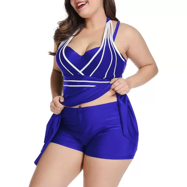 LALAGEN Womens Halter Swimdress Plus Size Two Piece Swimsuit Tankini SetBlue