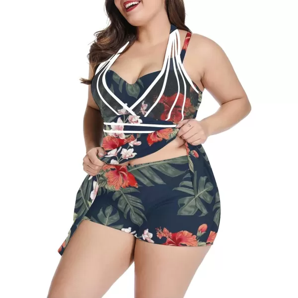 LALAGEN Womens Halter Swimdress Plus Size Two Piece Swimsuit Tankini SetFloral Blue