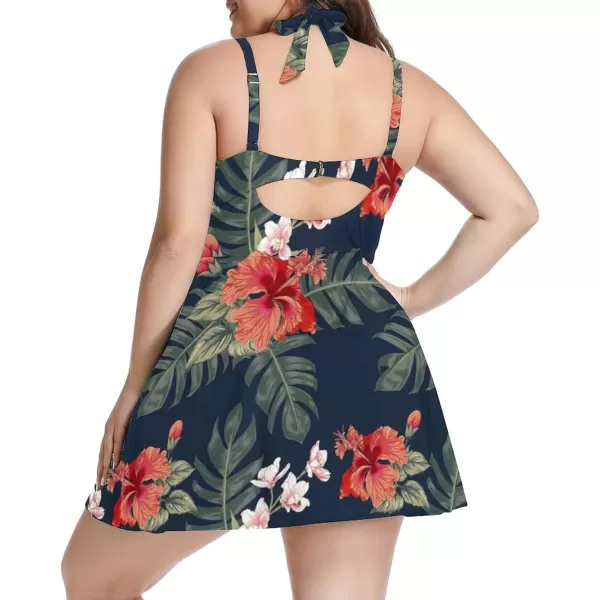 LALAGEN Womens Halter Swimdress Plus Size Two Piece Swimsuit Tankini SetFloral Blue