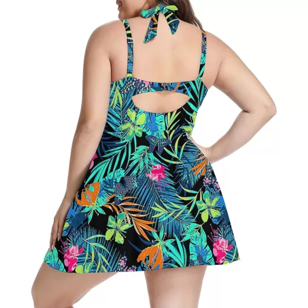 LALAGEN Womens Halter Swimdress Plus Size Two Piece Swimsuit Tankini SetFloral Green