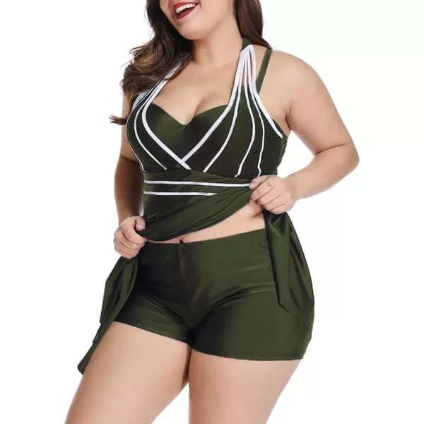 LALAGEN Womens Halter Swimdress Plus Size Two Piece Swimsuit Tankini SetGreen